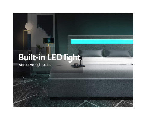 DOUBLE JOHNCARL LEATHERETTE GAS LIFT STORAGE BED - GREY