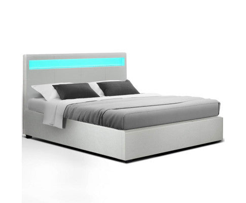 QUEEN JOHNCARL LEATHERETTE GAS LIFT STORAGE BED - WHITE
