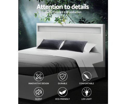 QUEEN JOHNCARL LEATHERETTE GAS LIFT STORAGE BED - WHITE