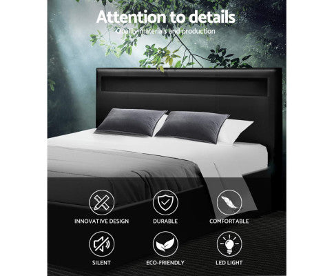 QUEEN JOHNCARL LEATHERETTE FRONT GAS LIFT STORAGE BED - BLACK