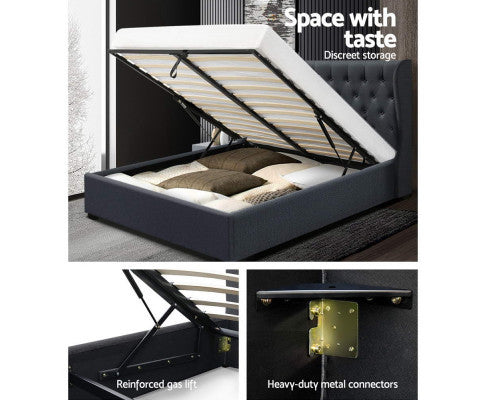 DOUBLE JACOB FABRIC GAS-LIFT STORAGE BED - CHARCOAL