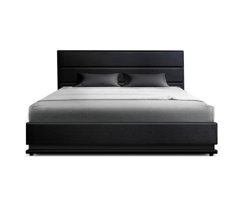 QUEEN RHEMALYN LEATHERETTE GAS LIFT BED - BLACK