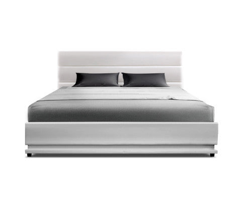 QUEEN RHEMALYN LEATHERETTE GAS LIFT BED - WHITE