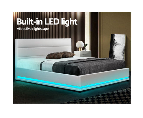 QUEEN RHEMALYN LEATHERETTE GAS LIFT BED - WHITE