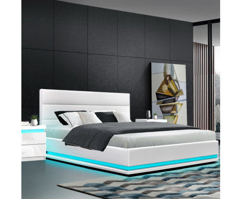 QUEEN RHEMALYN LEATHERETTE GAS LIFT BED - WHITE