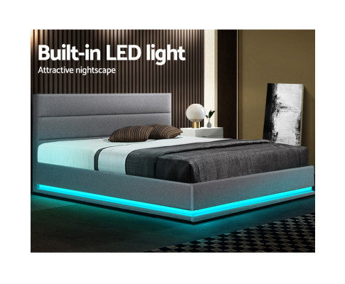 QUEEN RHEMALYN FABRIC GAS LIFT BED - GREY