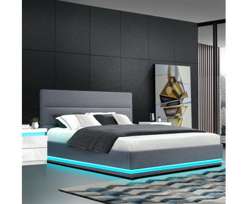 QUEEN RHEMALYN FABRIC GAS LIFT BED - GREY
