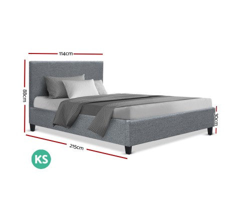 KING SINGLE NEO FABRIC BED FRAME - GREY