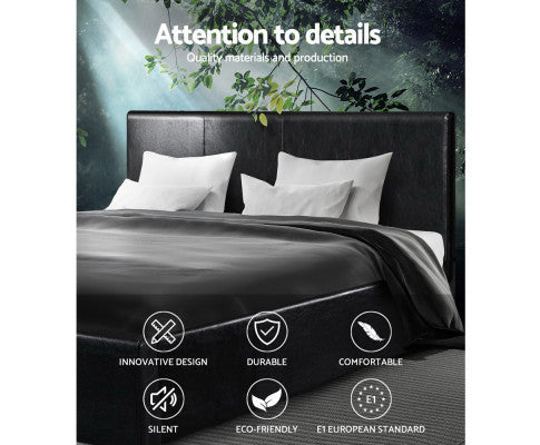 QUEEN NEO PU LEATHER BED - BLACK