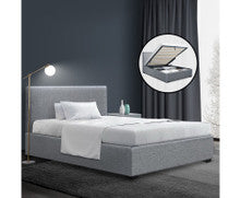 DOUBLE NINO LINEN FABRIC GAS LIFT BED FRAME - GREY