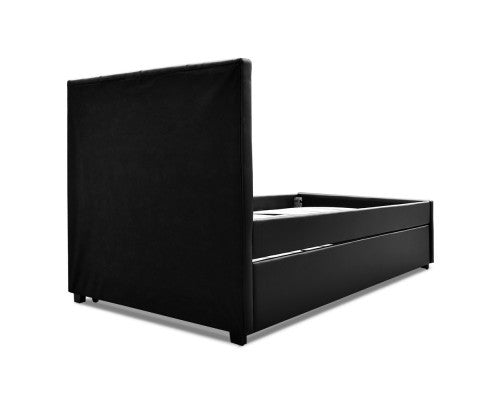 KING SINGLE FLEET LEATHERETTE BED WITH SINGLE TRUNDLE BED - BLACK