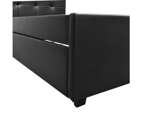 KING SINGLE ARTISS LEATHERETTE BED WITH TRUNDLE - BLACK