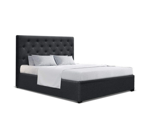 DOUBLE GENEKO GAS LIFT STORAGE FABRIC BED - CHARCOAL