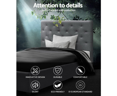 KING SINGLE GENEKO (LOW PROFILE) GAS LIFT STORAGE FABRIC BED - GREY