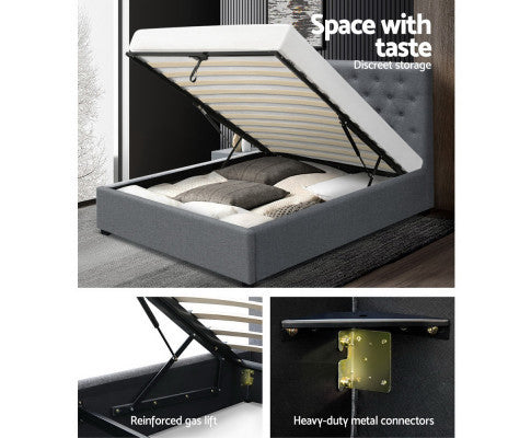 KING SINGLE GENEKO (LOW PROFILE) GAS LIFT STORAGE FABRIC BED - GREY