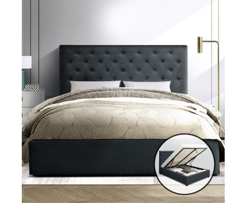 QUEEN GENEKO GAS LIFT STORAGE BED - CHARCOAL