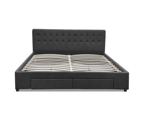 QUEEN AVIO FABRIC BED WITH 4 STORAGE DRAWERS - DARK GREY