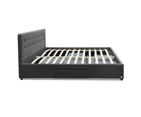 DOUBLE AVIO FABRIC BED WITH 4 STORAGE DRAWERS - DARK GREY