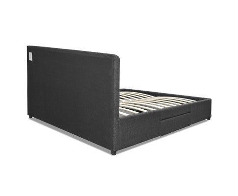 DOUBLE AVIO FABRIC BED WITH 4 STORAGE DRAWERS - DARK GREY