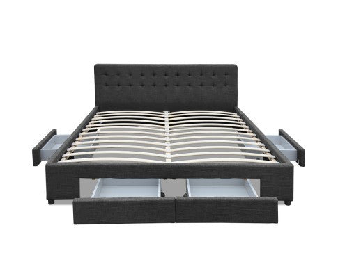 DOUBLE AVIO FABRIC BED WITH 4 STORAGE DRAWERS - DARK GREY