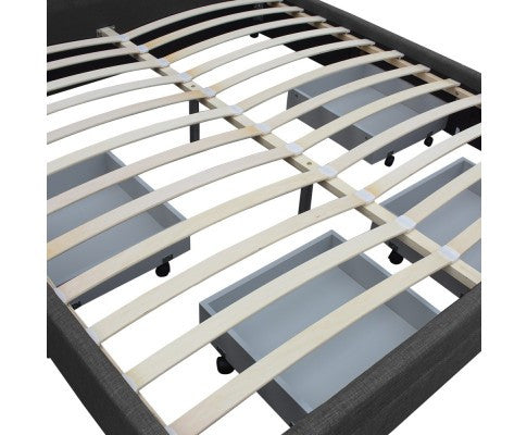 DOUBLE AVIO FABRIC BED WITH 4 STORAGE DRAWERS - DARK GREY
