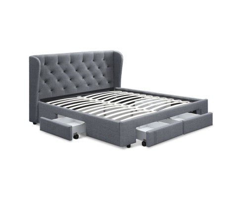DOUBLE MILA FABRIC BED FRAME WITH 4 STORAGE DRAWERS - (BFRAME-F-MILA-D-GY-ABC) - GREY