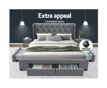 DOUBLE MILA FABRIC BED FRAME WITH 4 STORAGE DRAWERS - (BFRAME-F-MILA-D-GY-ABC) - GREY