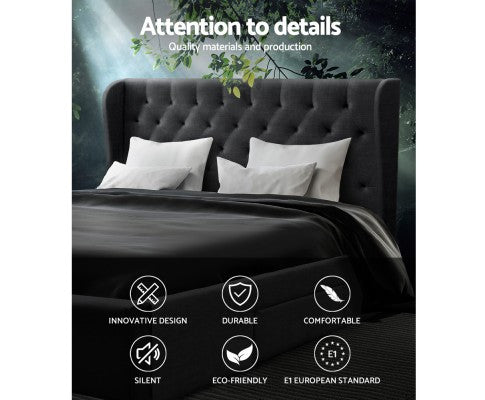 KING MILA FABRIC BED FRAME WITH 4 STORAGE DRAWERS - CHARCOAL