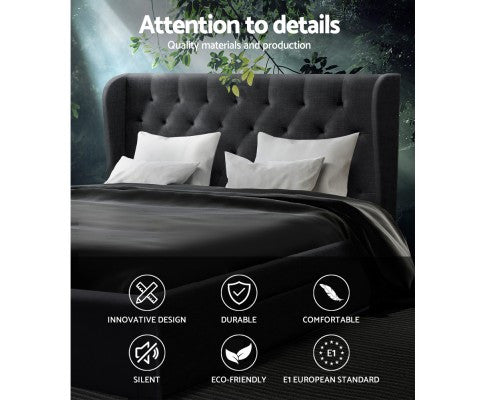 QUEEN MILA FABRIC BED FRAME WITH 4 STORAGE DRAWERS - (BFRAME-F-MILA-Q-CHA-ABC)- CHARCOAL