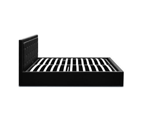 QUEEN ANNABETH LEATHERETTE GAS LIFT BED - CHARCOAL