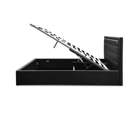 QUEEN ANNABETH LEATHERETTE GAS LIFT BED - CHARCOAL