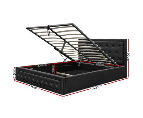 QUEEN ANNABETH LEATHERETTE GAS LIFT BED - CHARCOAL