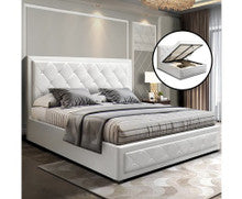 QUEEN CLIFTON LEATHERETTE FRONT GAS LIFT BED - WHITE
