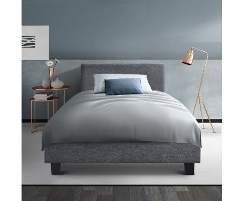 KING SINGLE RAEMOND LINEN FABRIC BED - GREY