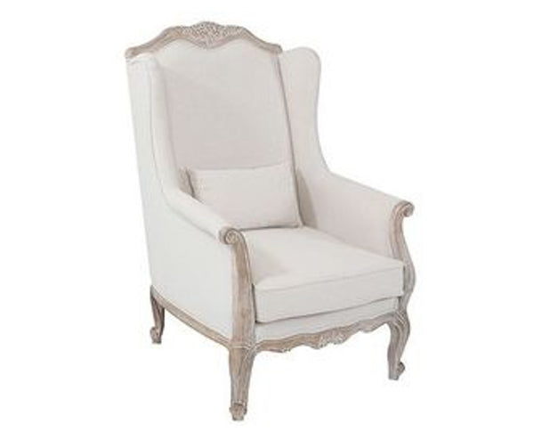 BICHIR ROLLED ARMREST WING CHAIR - WHITE WASHED