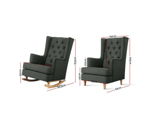 GERALDINE CONVERTIBLE FABRIC ROCKING ARMCHAIR - BLACK