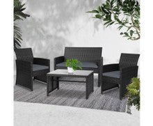 NORMA 4 PIECE OUTDOOR RATTAN LOUNGE SETTING - BLACK
