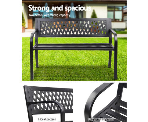 CONNAN OUTDOOR METAL BENCH WITH ARMREST - BLACK