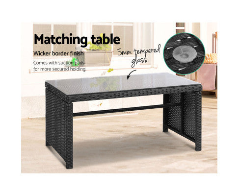 NORMA 4 PIECE OUTDOOR RATTAN LOUNGE SETTING - BLACK