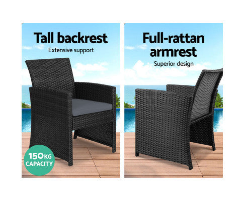 NORMA 4 PIECE OUTDOOR RATTAN LOUNGE SETTING - BLACK