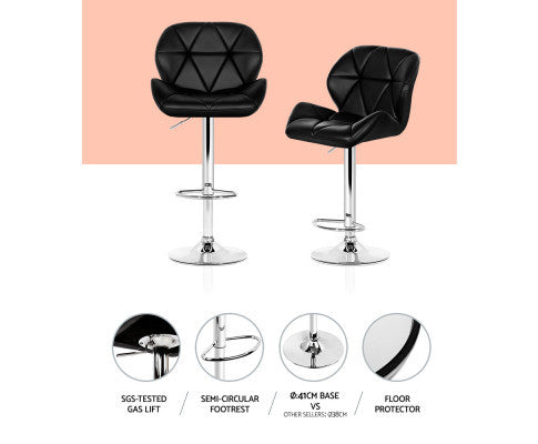 JACKSON (SET OF 4) PU LEATHER GAS LIFT BAR STOOLS - BLACK