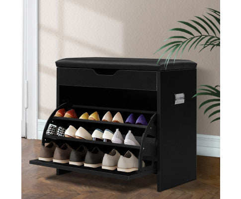 WENDERS 3 - TIER SHOE CABINET BENCH - BLACK