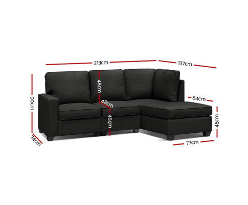 FINLAY 4 SEATER FABRIC LOUNGE SUITE - DARK GREY