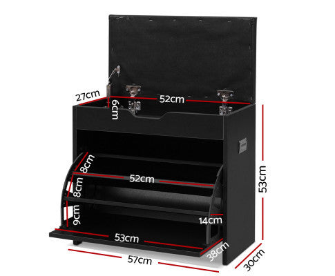WENDERS 3 - TIER SHOE CABINET BENCH - BLACK