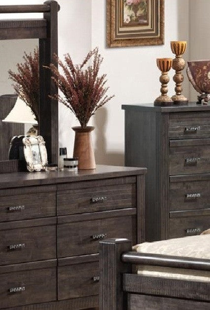 ASHCOURT 6 DRAWER DRESSER WITH MIRROR (5-4-9-19-15-14) - 1490(H) X 1870(W) - CHACOAL