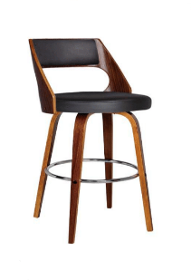 OSLO BENTWOOD SWIVEL LEATHERETTE BAR STOOL - BLACK + WALNUT
