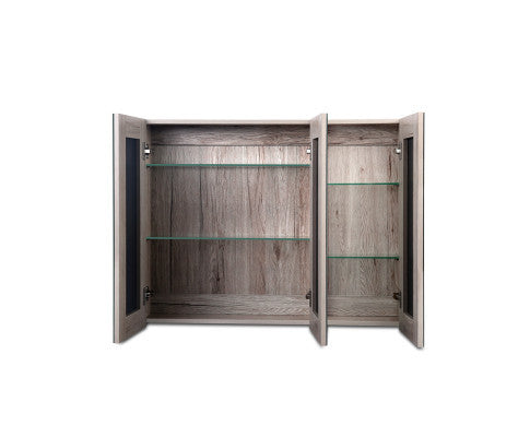 PERNELLE 3 DOOR BATHROOM STORAGE CABINET WITH VANITY MIRROR - NATURAL