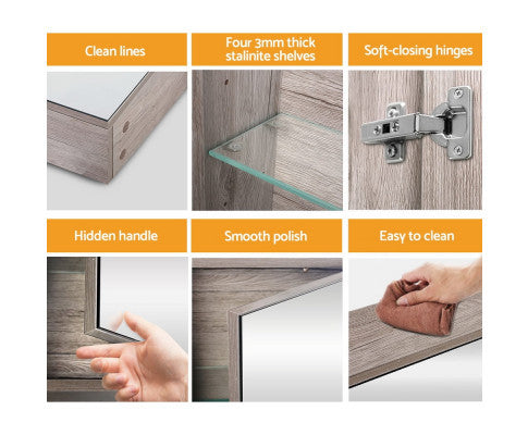 PERNELLE 3 DOOR BATHROOM STORAGE CABINET WITH VANITY MIRROR - NATURAL