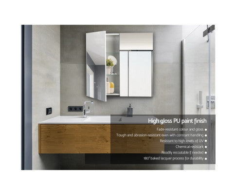PERNELLE 2 DOOR BATHROOM STORAGE CABINET WITH VANITY MIRROR - WHITE