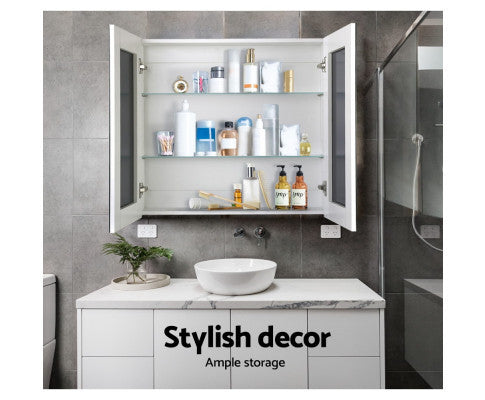 PERNELLE 2 DOOR BATHROOM STORAGE CABINET WITH VANITY MIRROR - WHITE